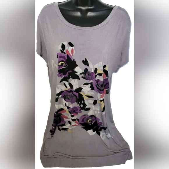 Elle Tunic Shift Dress with Flowers & Iridescent Bead Accents Size Large - Picture 7 of 8